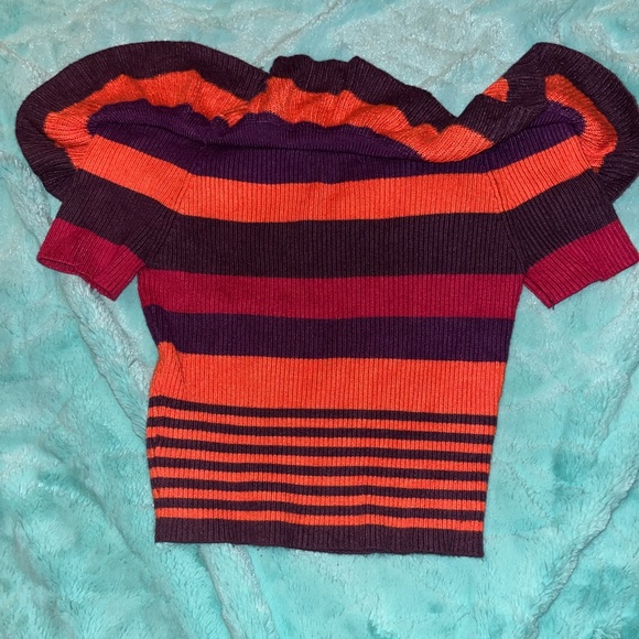 kimchi blue off-the-shoulder ruffle top - purple, pink, & orange striped - Picture 4 of 8